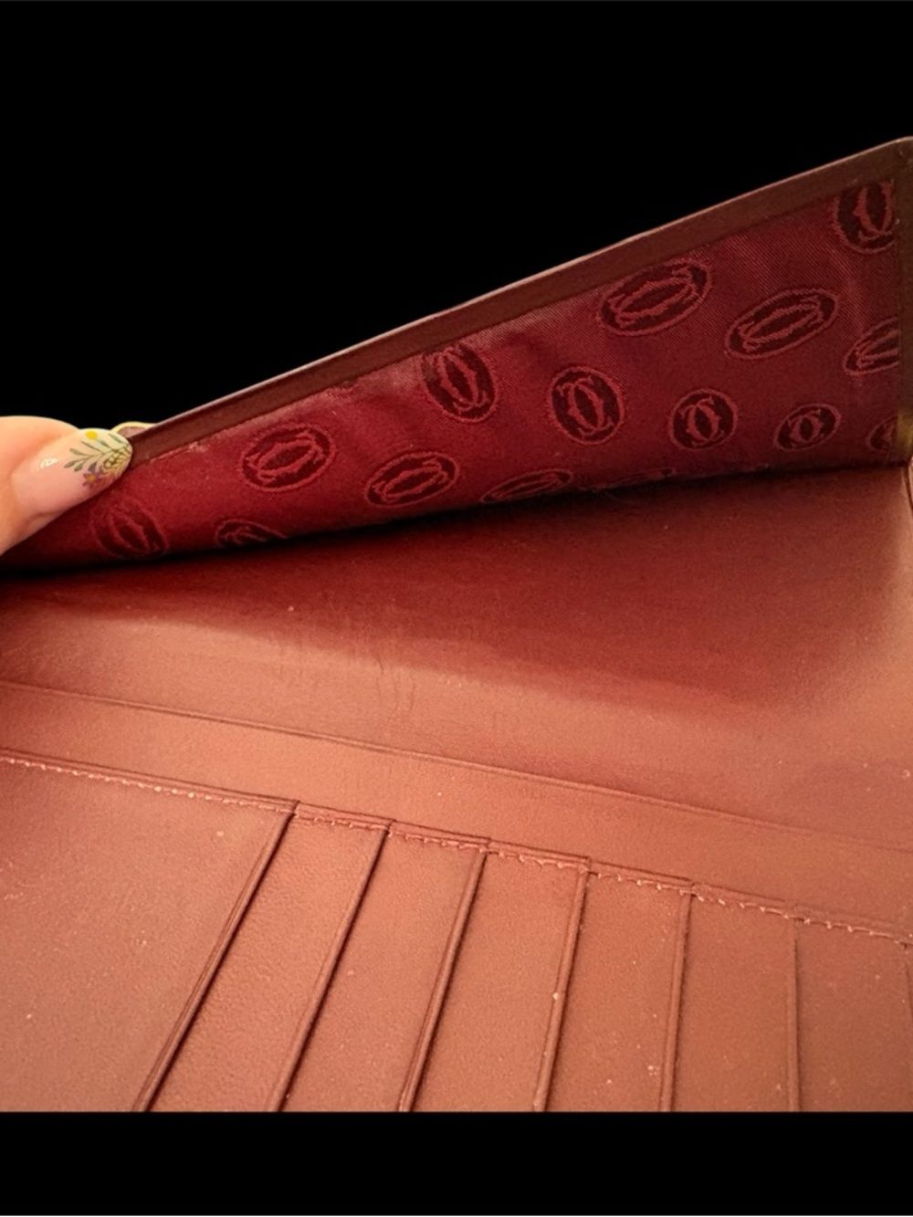 Cartier Burgundy Leather Long Wallet with Gold Corner Accents Vintage EUC - Picture 5 of 5